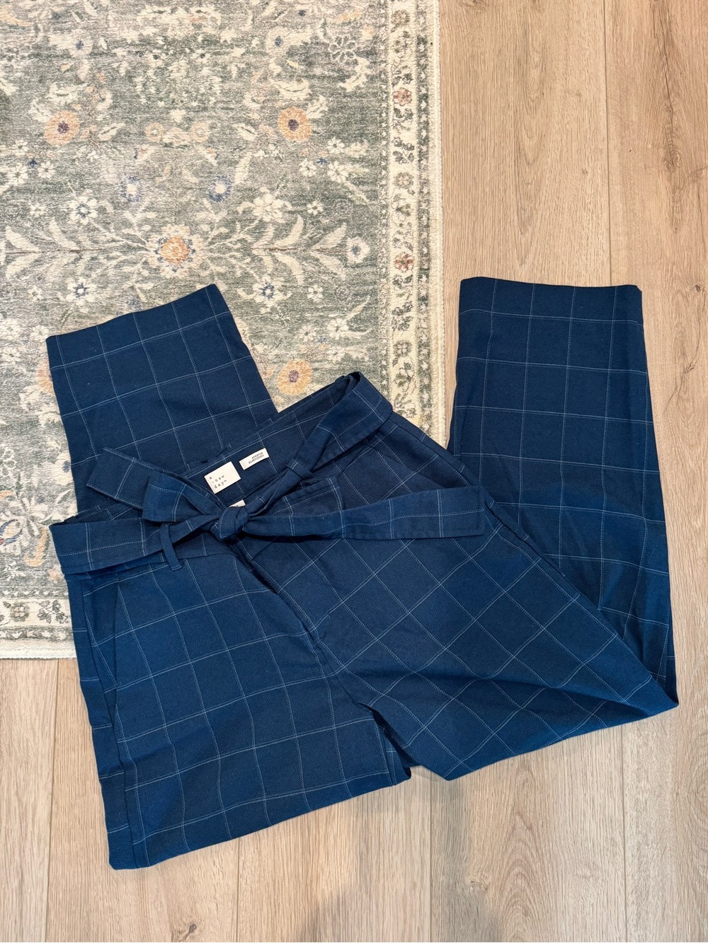 a new day Womens Navy Windowpane Belted Chinos